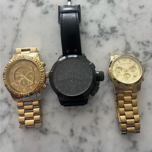 3 watches: Michael Kors Gold and TW Steel Black Watch Set